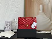 Chanel Classic Chevron Double Flap Bag Red Lambskin Gold Hardware 25cm - 1