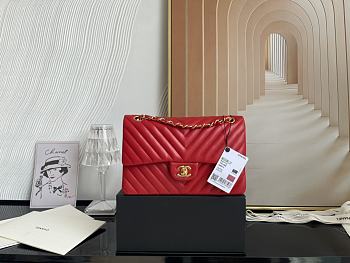 Chanel Classic Chevron Double Flap Bag Red Lambskin Gold Hardware 25cm