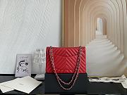 Chanel Classic Chevron Double Flap Bag Red Lambskin Silver Hardware 25cm - 6
