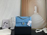 Chanel Classic Chevron Double Flap Bag Blue Lambskin Gold Hardware 25cm - 1