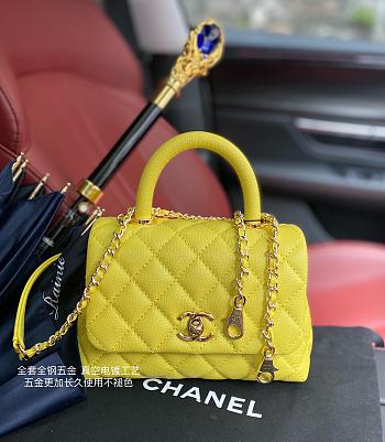Chanel Coco Mini Bag Yellow Grain Leather & Gold Hardware size 19x13x9 cm