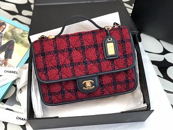Chanel Small Flap Bag With Top Handle Red Wool Tweed AS3653 size 25cm