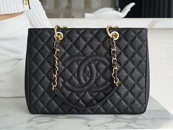 Chanel Grand Shopping Tote Black Caviar Leather Gold Hardware 33cm 