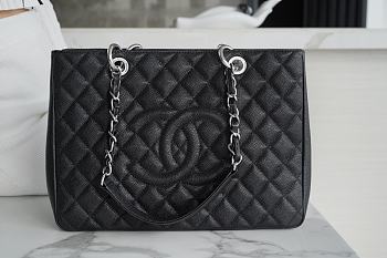 Chanel Grand Shopping Tote Black Caviar Leather Silver Hardware 33cm 