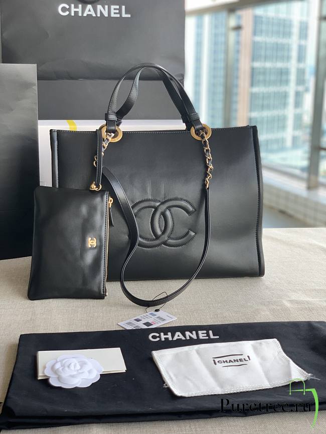 Chanel Large Shopping Bag Black Calfskin AS3128 size 39x29x15cm - 1