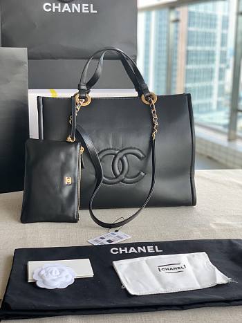 Chanel Large Shopping Bag Black Calfskin AS3128 size 39x29x15cm