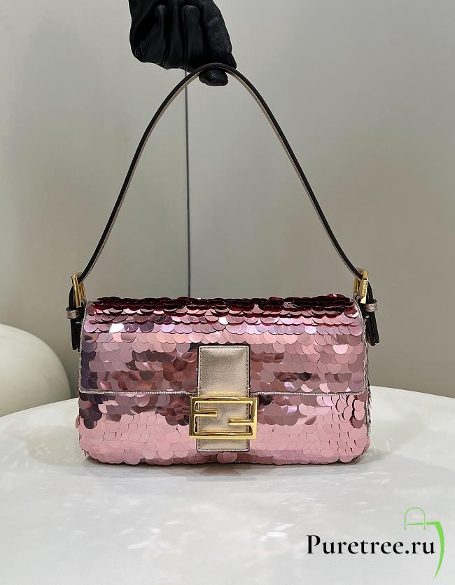 Fendi Baguette 1997 Pink Leather & Sequinned Bag 27x5x14 cm - 1