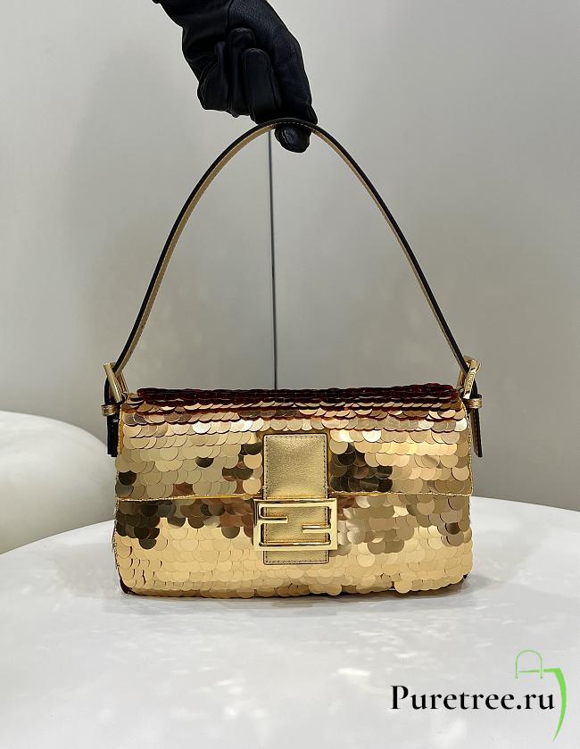 Fendi Baguette 1997 Gold Leather & Sequinned Bag 27x5x14 cm - 1