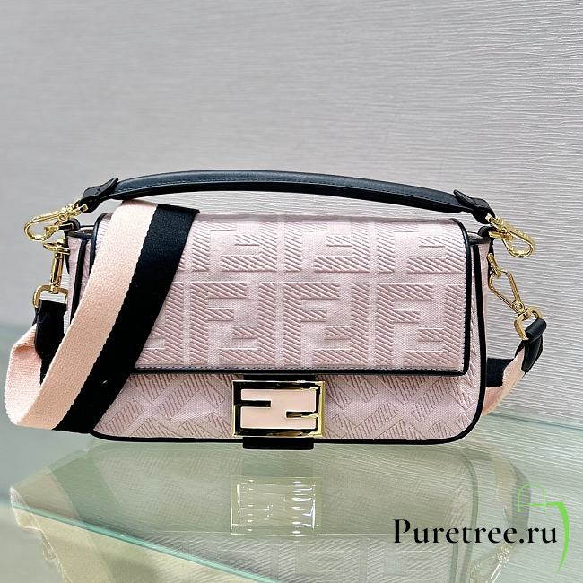 Fendi Baguette canvas FF White & Pink bag | 8372 - 1