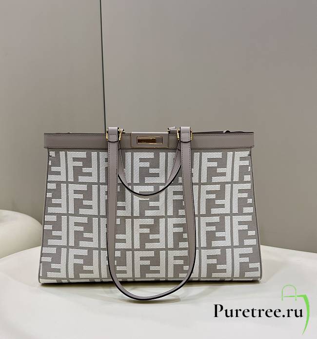 Fendi X-Tote Grey Houndstooth Wool Shopper With FF Embroidery - 1
