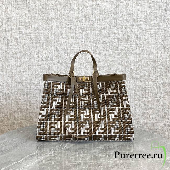 Fendi X-Tote Brown Houndstooth Wool Shopper With FF Embroidery - 1