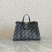 Fendi X-Tote Navy Blue Houndstooth Wool Shopper With FF Embroidery - 1