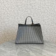 Fendi X-Tote Navy Blue Houndstooth Wool Shopper With FF Embroidery - 3