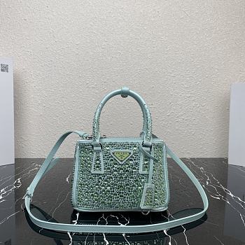 Prada Galleria Satin Mini-Bag With Crystals Green size 20 x 14.5 x 9.5 cm