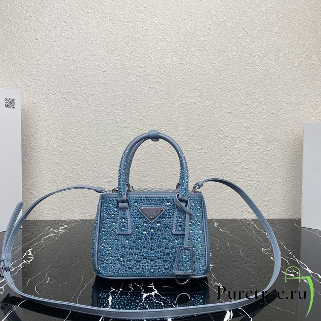 Prada Galleria Satin Mini-Bag With Crystals Blue size 20 x 14.5 x 9.5 cm - 1
