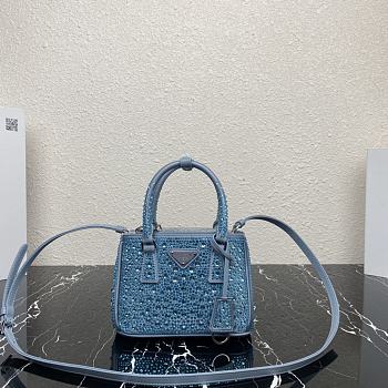 Prada Galleria Satin Mini-Bag With Crystals Blue size 20 x 14.5 x 9.5 cm