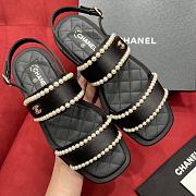 Chanel Satin & Imitation Pearls Sandals Black - 1