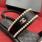 Chanel Satin & Imitation Pearls Sandals Black - 5