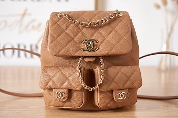 Chanel Backpack Grained Shiny Calfskin & Gold-Tone Metal Brown 21x20x12 cm