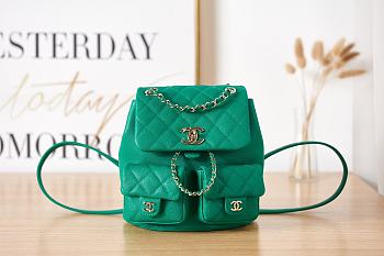 Chanel Backpack Grained Shiny Calfskin & Gold-Tone Metal Green 21x20x12 cm