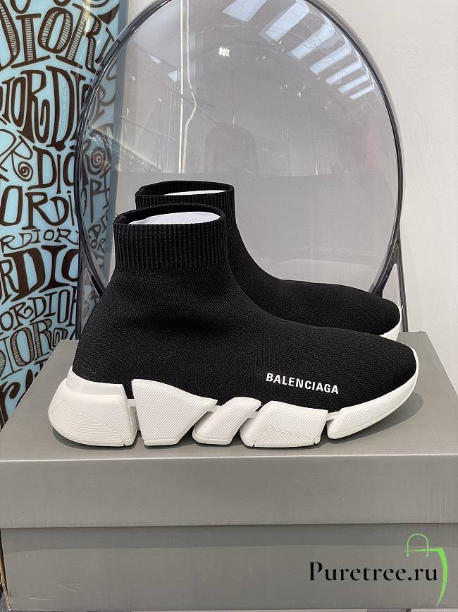 Balenciaga Speed 2.0 Recycled Knit Trainers With Transparent Sole In Black/White - 1