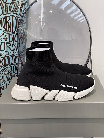 Balenciaga Speed 2.0 Recycled Knit Trainers With Transparent Sole In Black/White