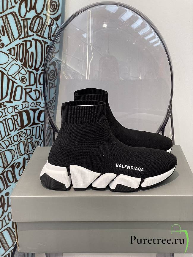 Balenciaga Speed Recycled Knit Trainers In Black/White - 1