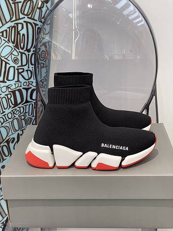 Balenciaga Speed 2.0 Clear Sole Recycled Knit Trainers Black/White/Red