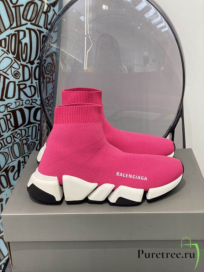Balenciaga Speed 2.0 Clear Sole Recycled Knit Trainers Pink/White/Black - 1