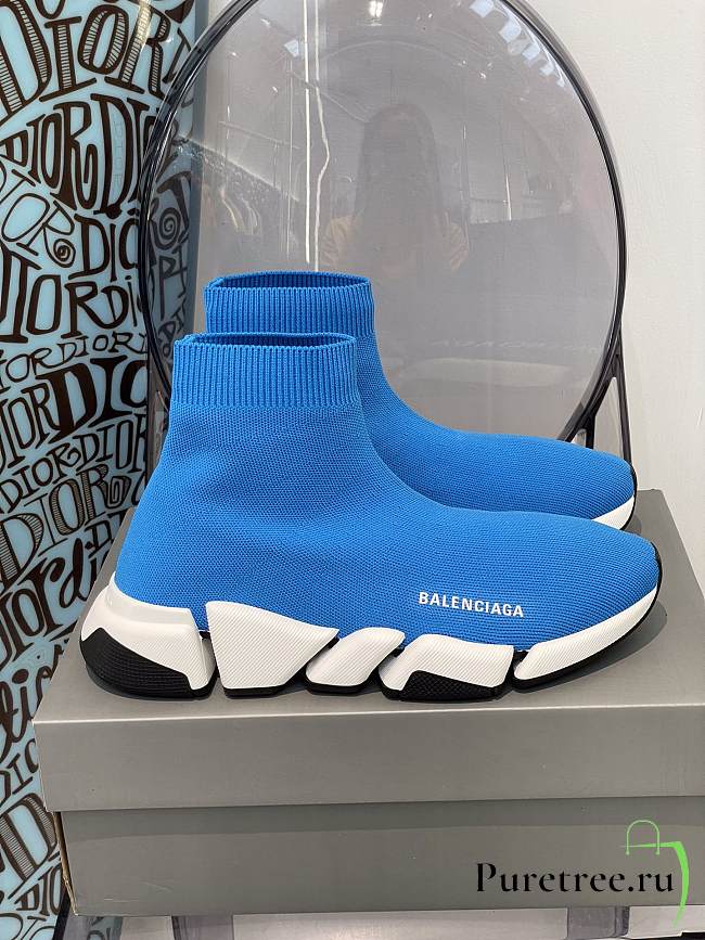 Balenciaga Speed 2.0 Recycled Knit Trainers Blue/White/Black - 1
