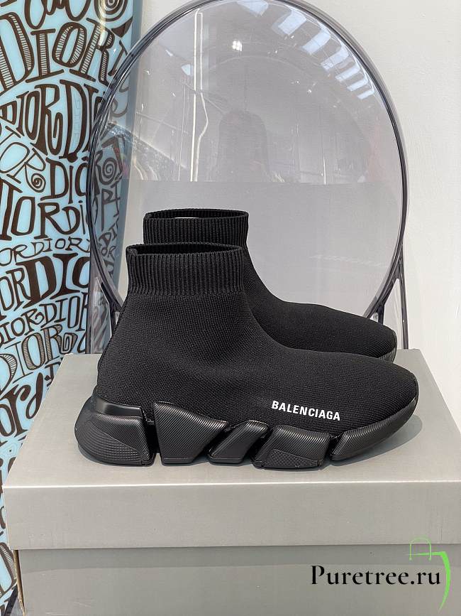 Balenciaga Speed 2.0 Recycled Knit Trainers In Black - 1