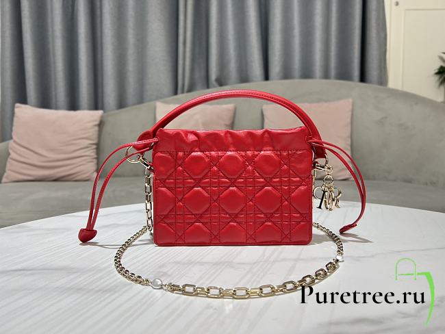 Lady Dior Top Handle Drawstring Mini Bag Scarlet Red 19x13x5 cm - 1