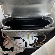 Chanel Small Flap Bag With Top Handle Silver Metallic Lambskin 22x16x9 cm - 5
