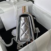 Chanel Mini Flap Bag With Top Handle Silver Metallic Lambskin 20x14x7.5 cm - 5