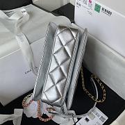 Chanel Mini Flap Bag With Top Handle Silver Metallic Lambskin 20x14x7.5 cm - 4