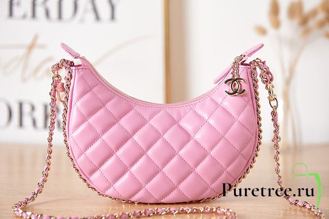 Chanel Small Hobo Bag Pink Lambskin & Shiny Light Gold Metal - 1