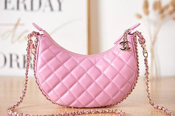 Chanel Small Hobo Bag Pink Lambskin & Shiny Light Gold Metal
