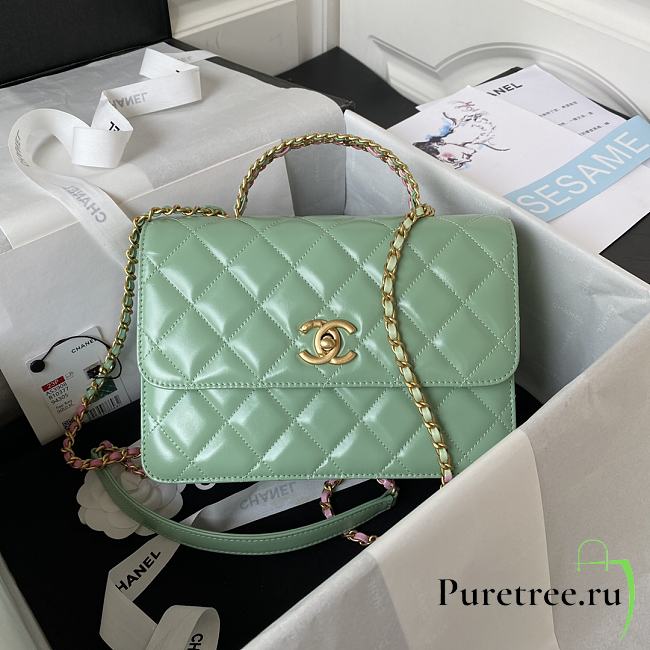 Chanel Small Flap Bag With Top Handle Mint Green Lambskin 22x16x9 cm - 1