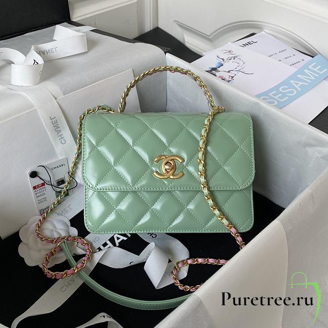 Chanel Mini Flap Bag With Top Handle Mint Green Lambskin 20x14x7.5 cm - 1