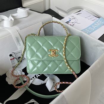 Chanel Mini Flap Bag With Top Handle Mint Green Lambskin 20x14x7.5 cm