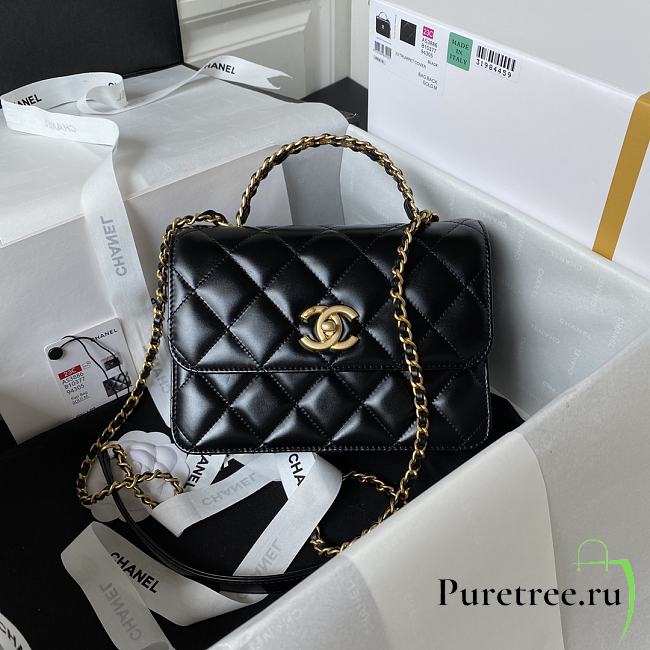 Chanel Mini Flap Bag With Top Handle Black Lambskin 20x14x7.5 cm - 1