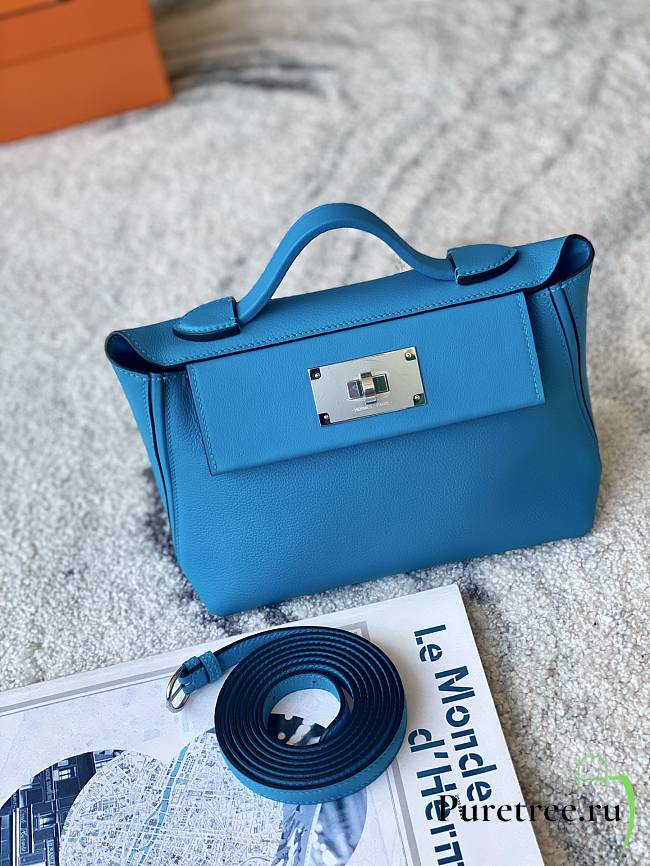 Hermes 24/24 - 21 Bag Blue Evercolor & Swift Calfskin size 21x13x7 cm - 1