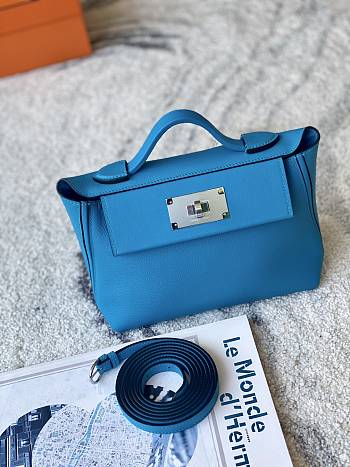 Hermes 24/24 - 21 Bag Blue Evercolor & Swift Calfskin size 21x13x7 cm