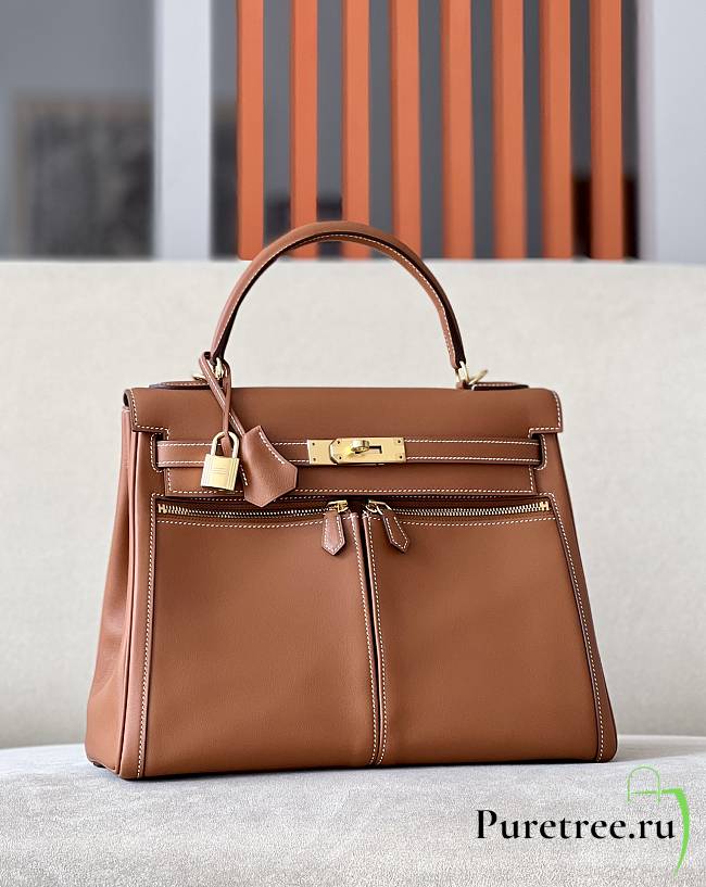 Hermes Kelly Lakis Bag Brown Swift Leather Gold Hardware 32x23x10.5 cm - 1