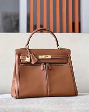 Hermes Kelly Lakis Bag Brown Swift Leather Gold Hardware 32x23x10.5 cm - 1