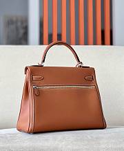 Hermes Kelly Lakis Bag Brown Swift Leather Silver Hardware 32x23x10.5 cm - 5