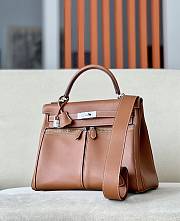 Hermes Kelly Lakis Bag Brown Swift Leather Silver Hardware 32x23x10.5 cm - 6