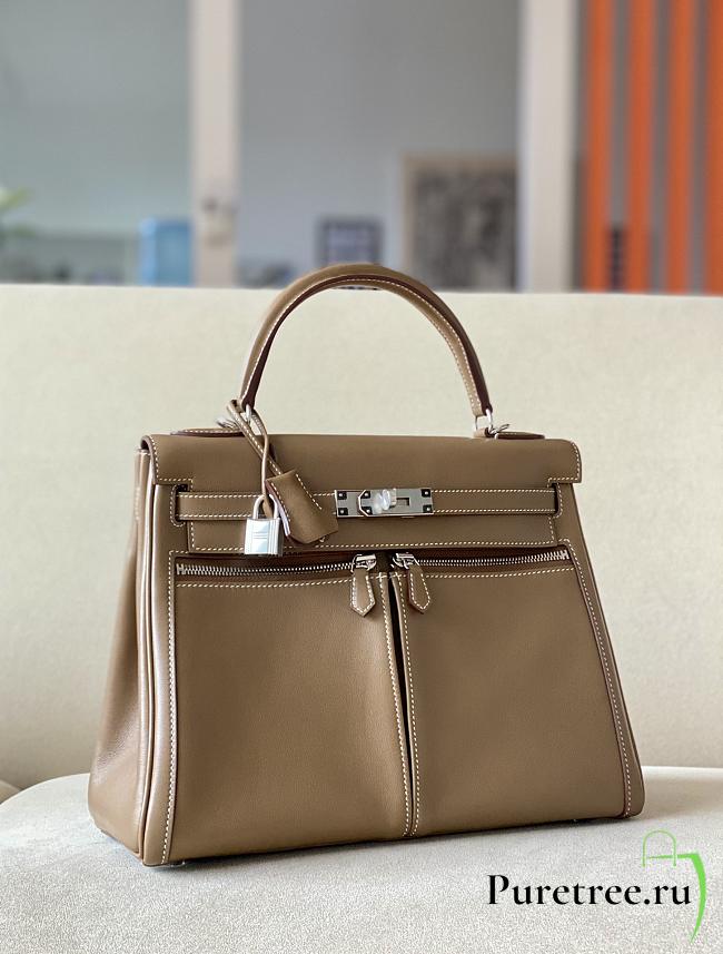 Hermes Kelly Lakis Bag Taupe Swift Leather Silver Hardware 32x23x10.5 cm - 1
