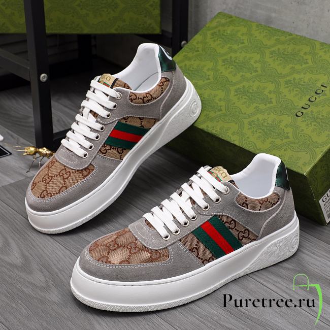 Gucci Screener Sneaker Beige/Ebony GG Supreme Canvas & Gray Leather - 1
