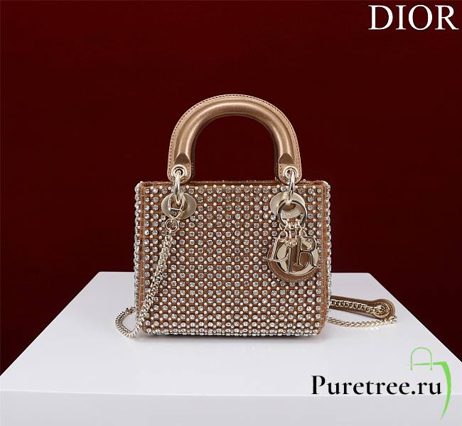 Dior Mini Lady Bag Square-Pattern Embroidery Set with Strass and White Round Beads - 1